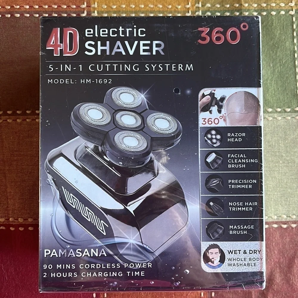 Brand New 5-in-1 Electric Wet/Dry Bald Head Shaver for Men Cordless Palm Sized